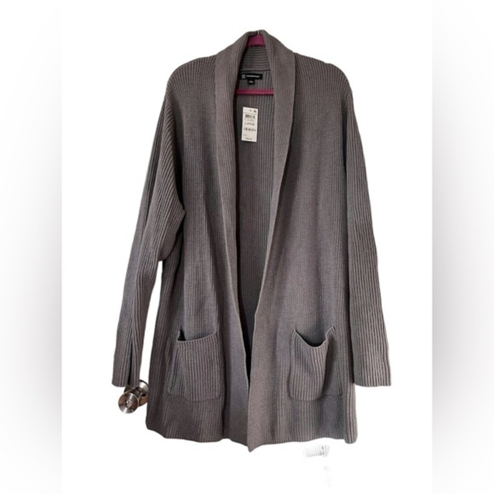 - International Concepts Knit Cardigan Sweater Gray Long Sleeve Sz L